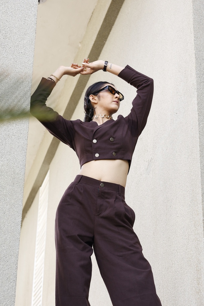 CROP BLAZER CO-SET (BROWN)